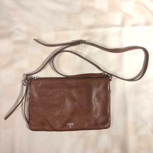 Fossil Sydney Top Zip brown leather crossbody